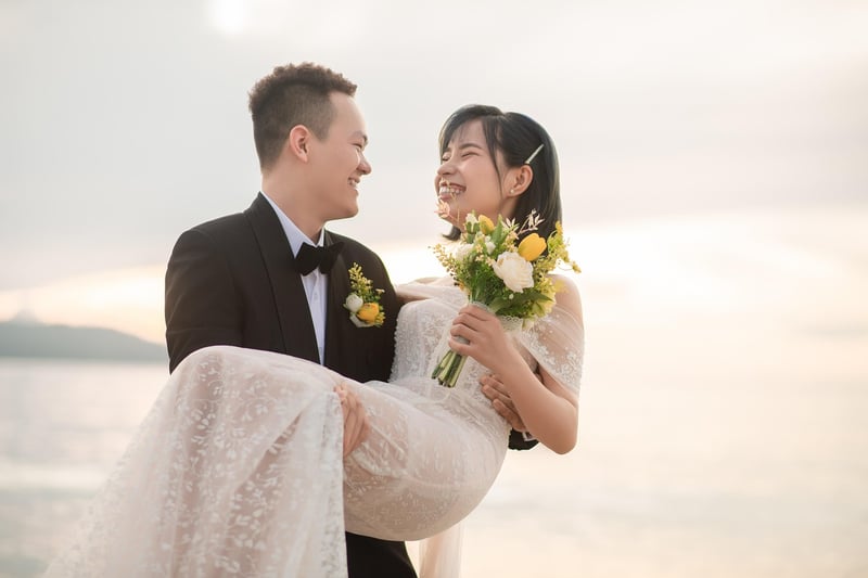 Bridal Couple by the Sea